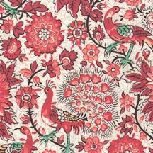Red Florentine Flower and Peacock Print Italian Paper ~ Tassotti 